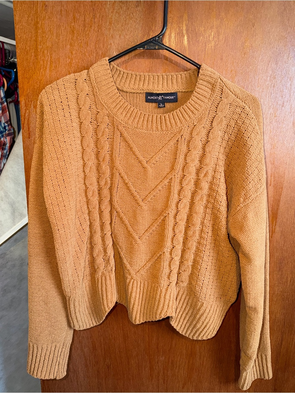 Almost Famous Caramel Cable Crewneck Sweater